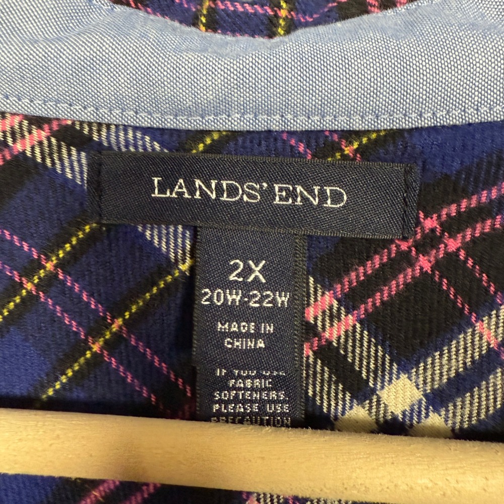 Lands' End Womens Plus Size 2X Shirt Navy Red Plaid Windowpane Cotton Button Up - Picture 5 of 9
